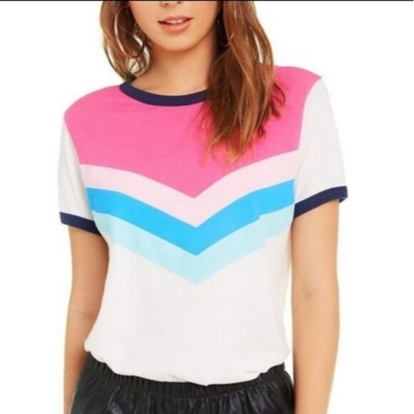 Wildfox Chevron Striped Ringer Tee Size Large - Picture 1 of 7
